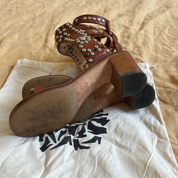 Isabel Marant Elvis Embellished Studded Sandals Cognac Sz 6 / 36 - Picture 14 of 15